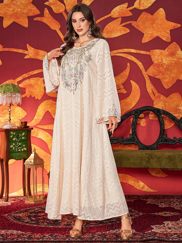 MH11 Elegant Embroidered Abaya Dress | Beaded Modest Maxi Kaftan for Eid & Parties