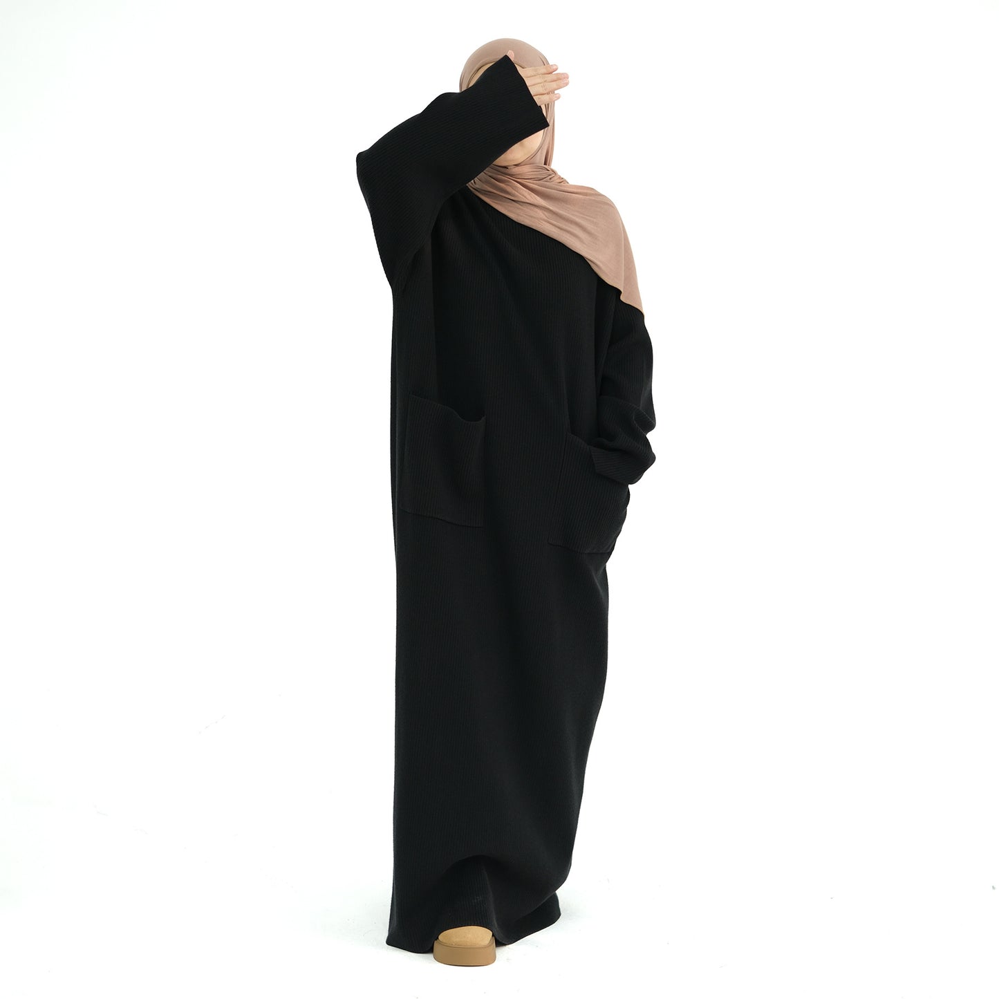 MH78 Winter Abaya with Pockets – Belted, Long Sleeve Modest Islamic Dress
