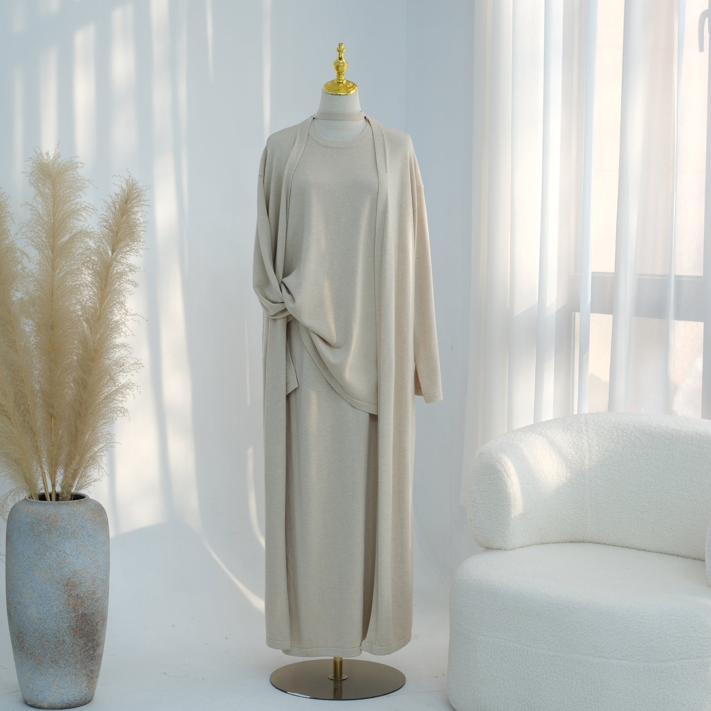 Knitted 3-Piece Set Skirt Top Cardigan | Modest Fashion Outfit | MH116