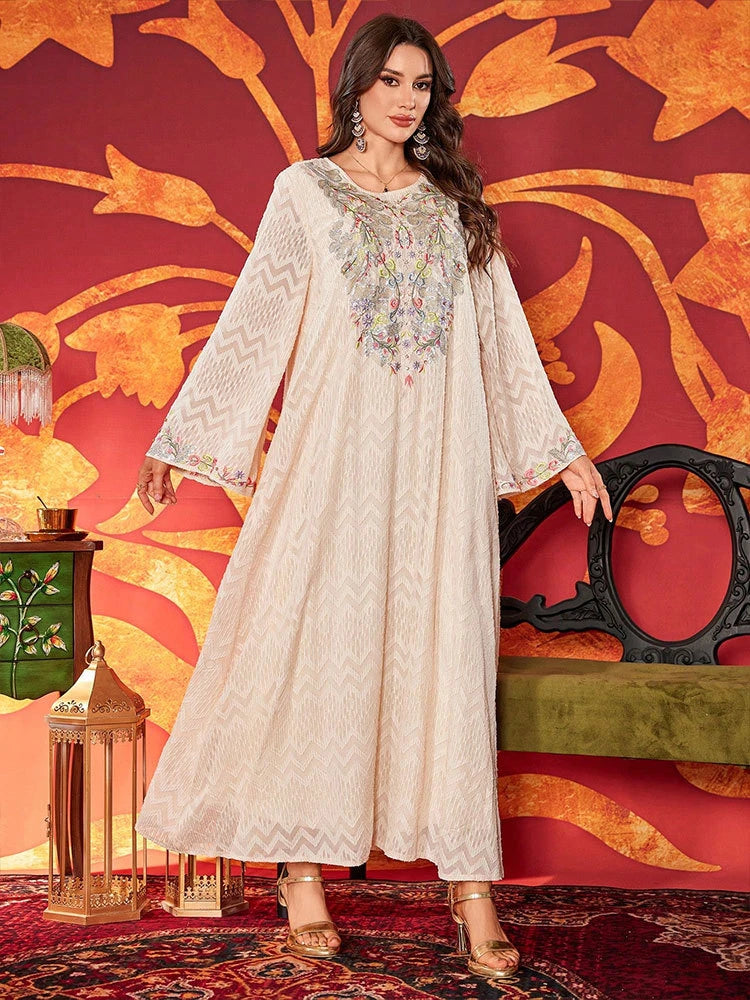MH11 Elegant Embroidered Abaya Dress | Beaded Modest Maxi Kaftan for Eid & Parties