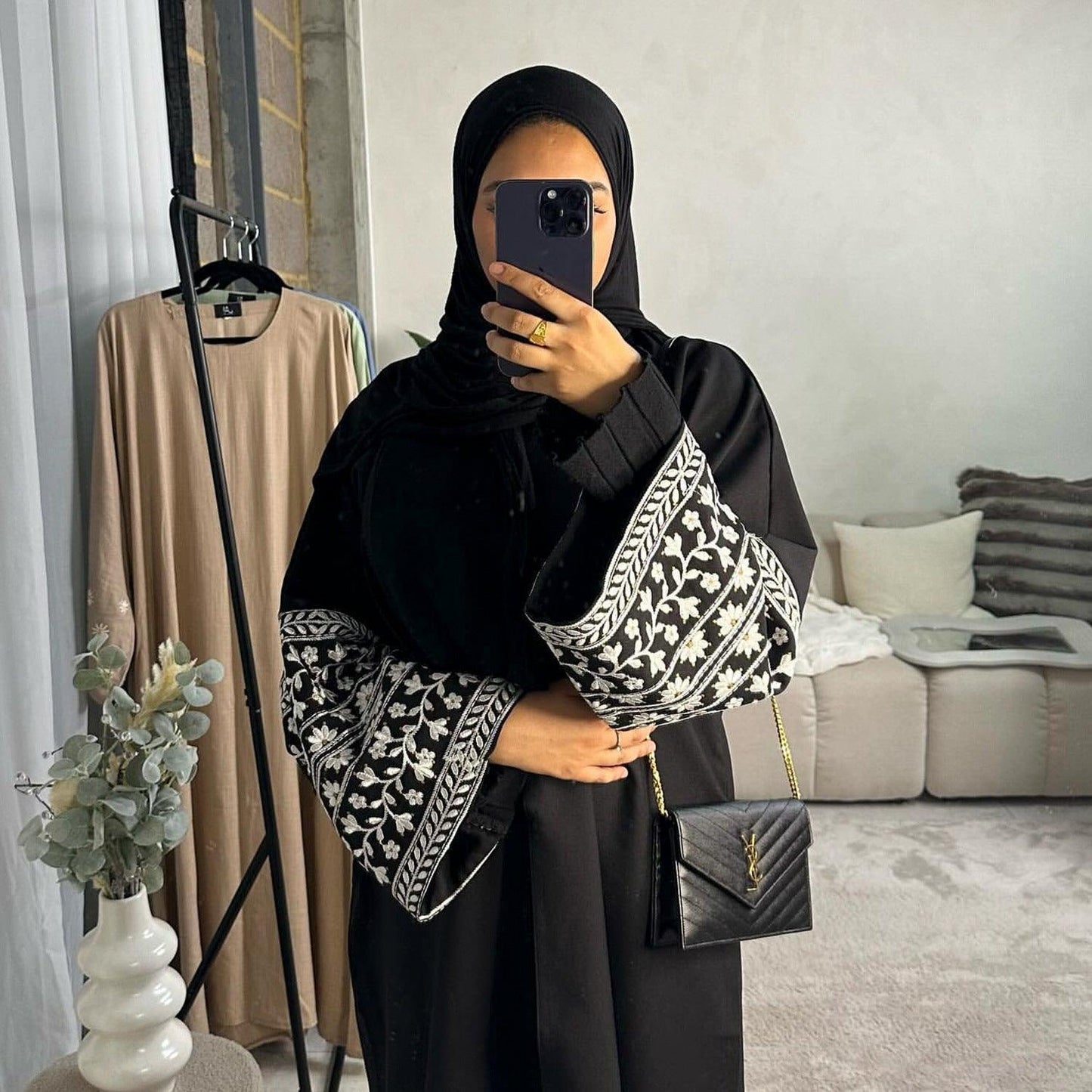 Elegant Embroidered Modest Abaya | Dubai & Turkish Style Open Cardigan Robe - Mahathelabel