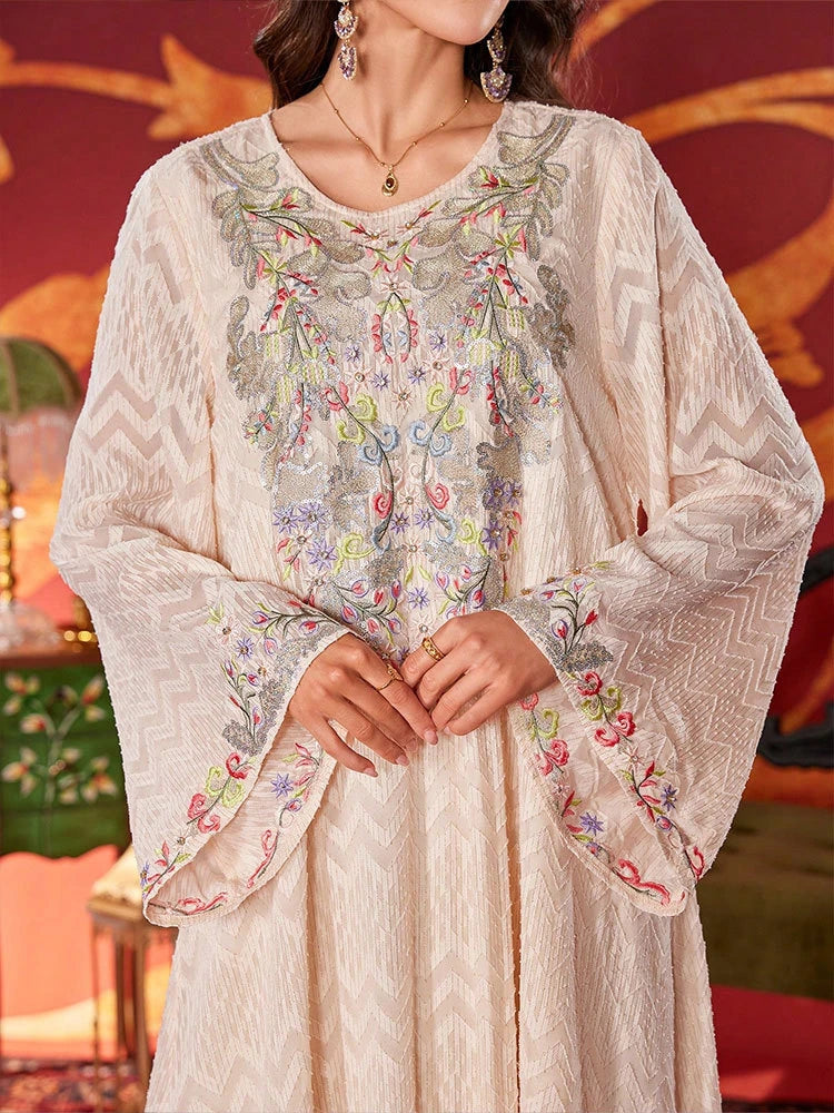 MH11 Elegant Embroidered Abaya Dress | Beaded Modest Maxi Kaftan for Eid & Parties