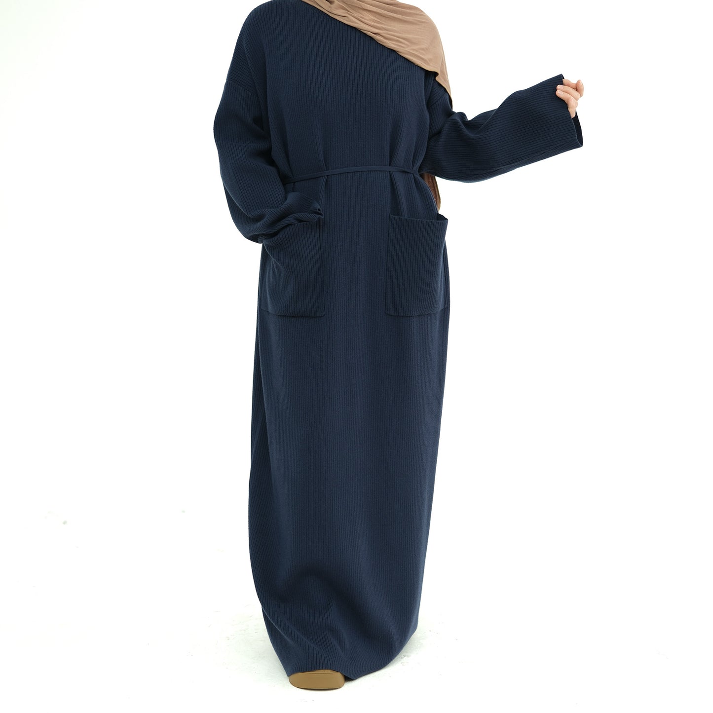 MH78 Winter Abaya with Pockets – Belted, Long Sleeve Modest Islamic Dress