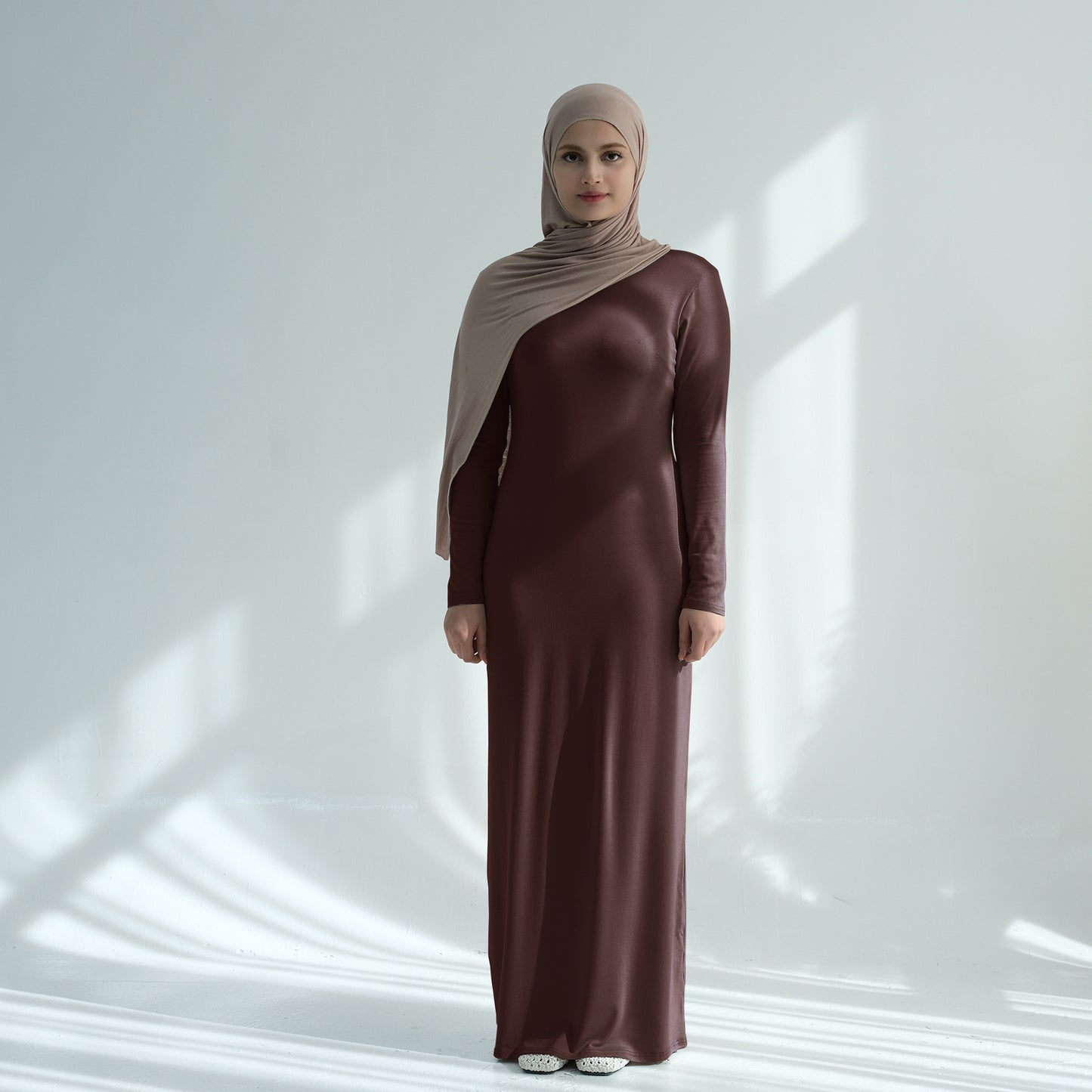 LM85 Modal Cotton Abaya Dress — Plain Solid Long Sleeve Maxi, Hijab-Friendly, Optional Inner/Base Dress (Scarf Not Included)