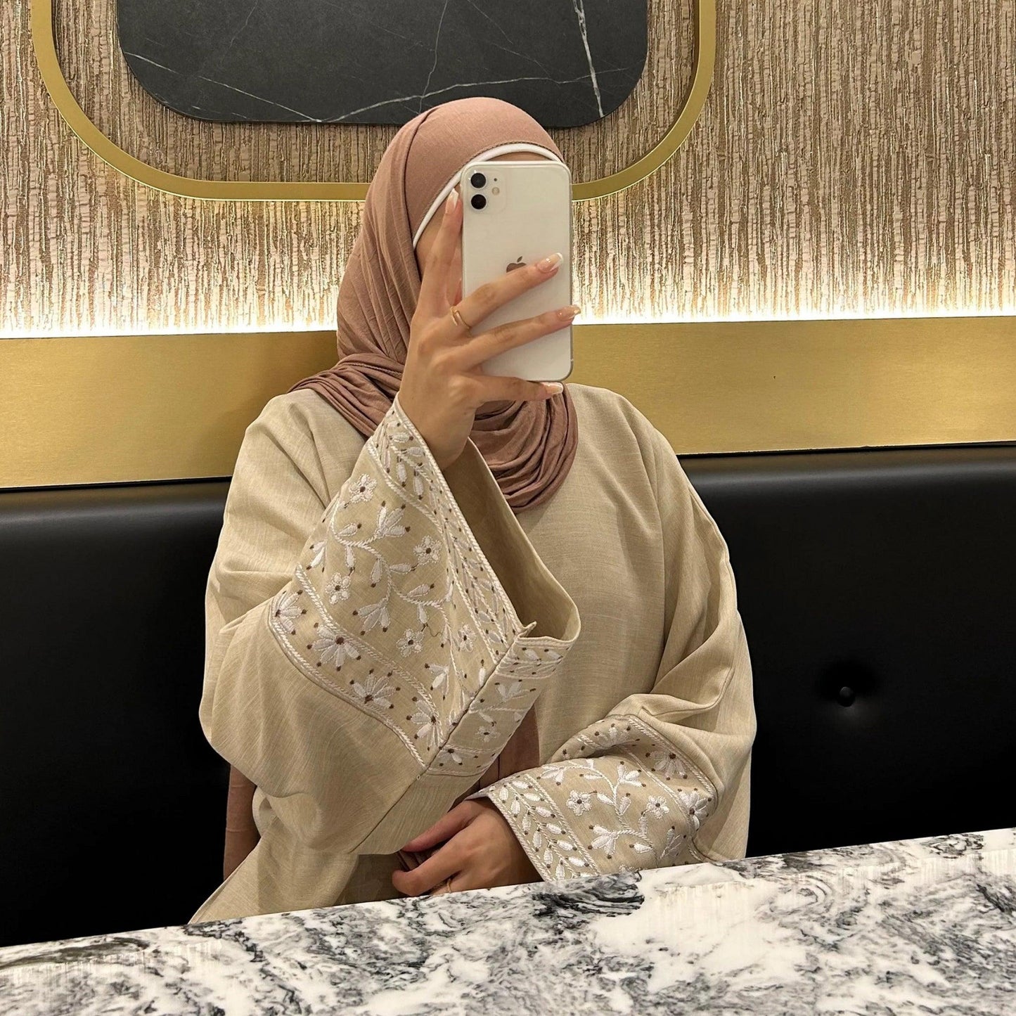 Ramadan Dubai Abaya Dress - Soft Embroidery Kefiyyeh Belted Robe | Modest Islamic Clothing for Women - Mahathelabel