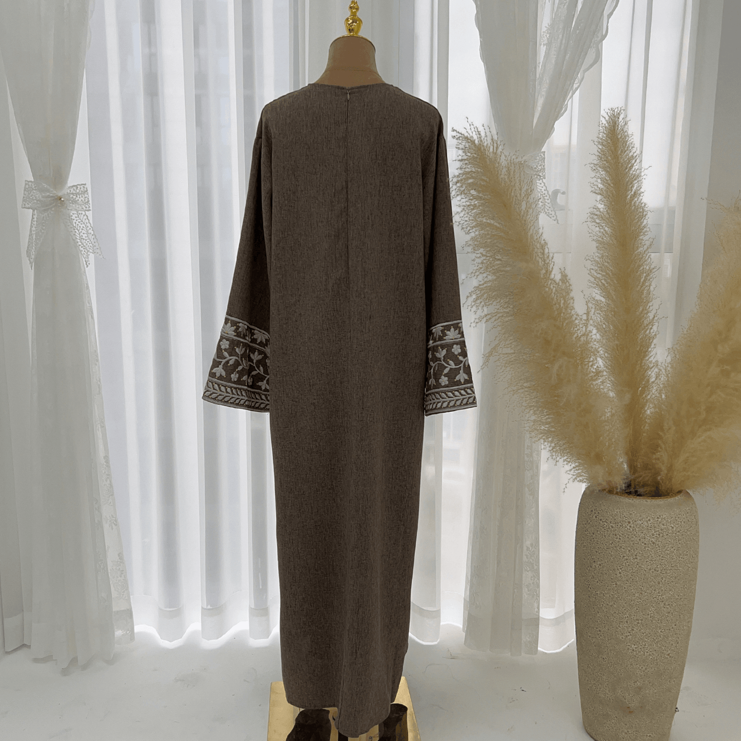 Ramadan Dubai Abaya Dress - Soft Embroidery Kefiyyeh Belted Robe | Modest Islamic Clothing for Women - Mahathelabel
