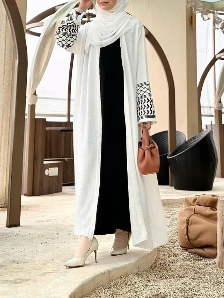 MH16 Keffiyeh Kimono Abaya – Belted Robe with Tassels (Cardigan + Inner)
