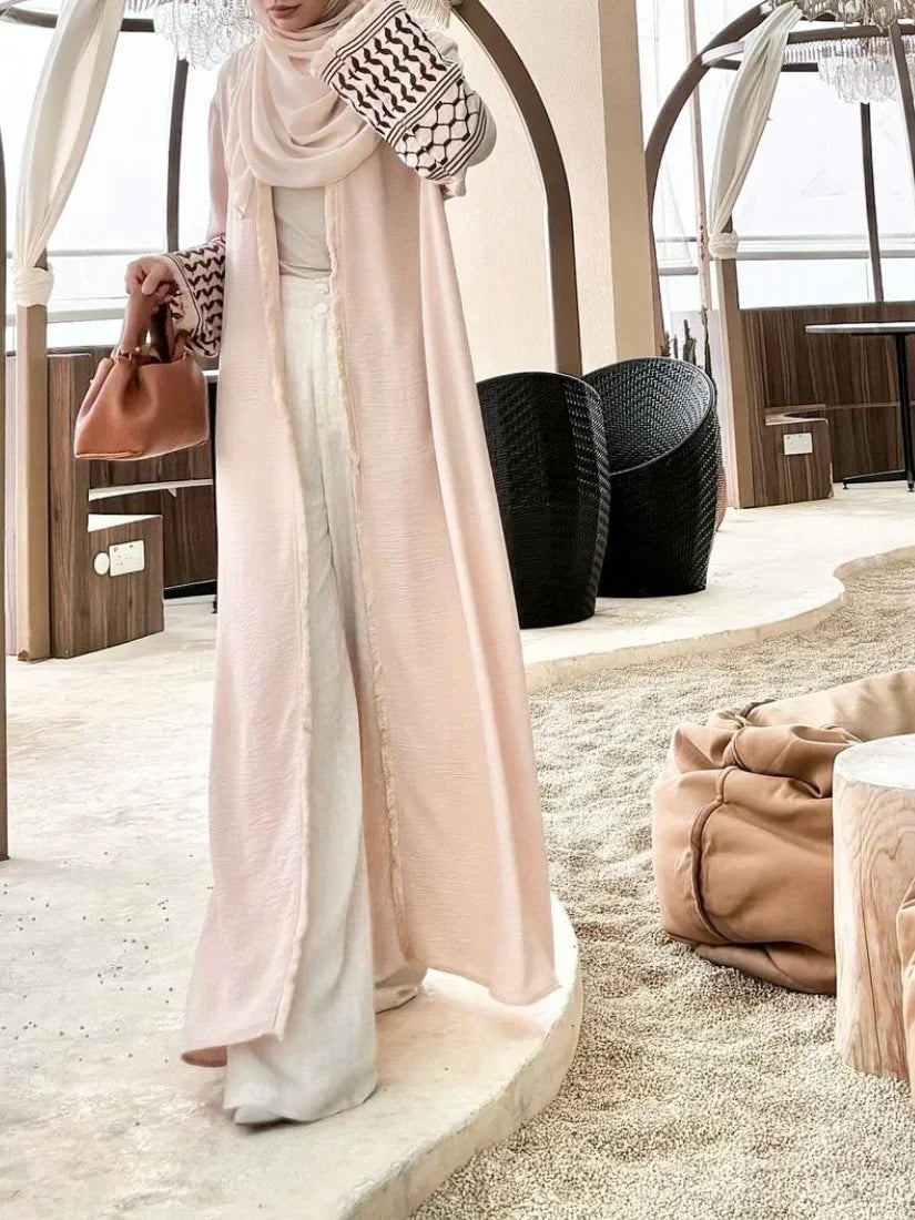 MH16 Keffiyeh Kimono Abaya – Belted Robe with Tassels (Cardigan + Inner)