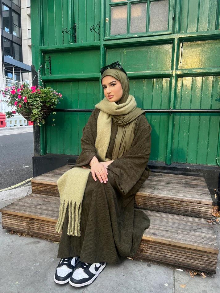 Corduroy Winter Maxi Abaya | Thick & Warm Modest Islamic Dress for Women - Mahathelabel