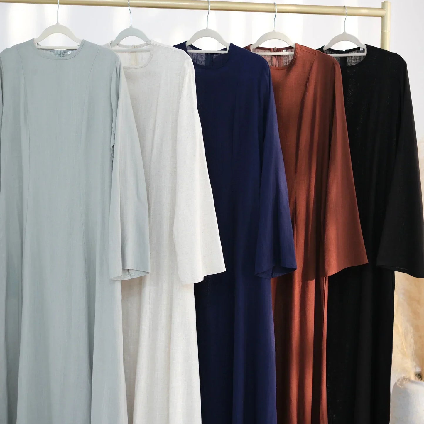 MH36 Tie-Back Linen Cotton Abaya – Slim Fit, Size-Up Comfort | Modest Eid Dress