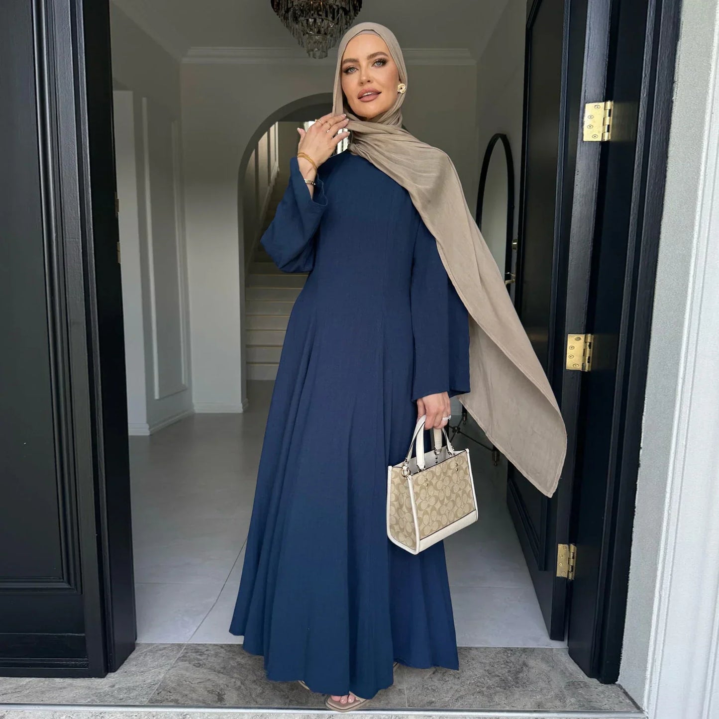 MH36 Tie-Back Linen Cotton Abaya – Slim Fit, Size-Up Comfort | Modest Eid Dress
