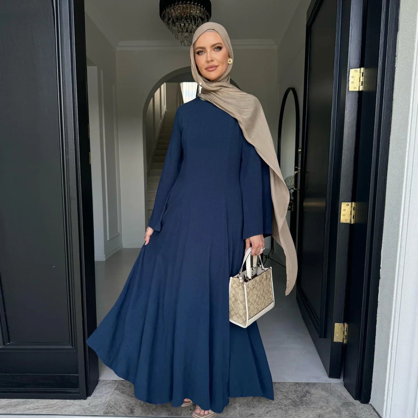 MH36 Tie-Back Linen Cotton Abaya – Slim Fit, Size-Up Comfort | Modest Eid Dress