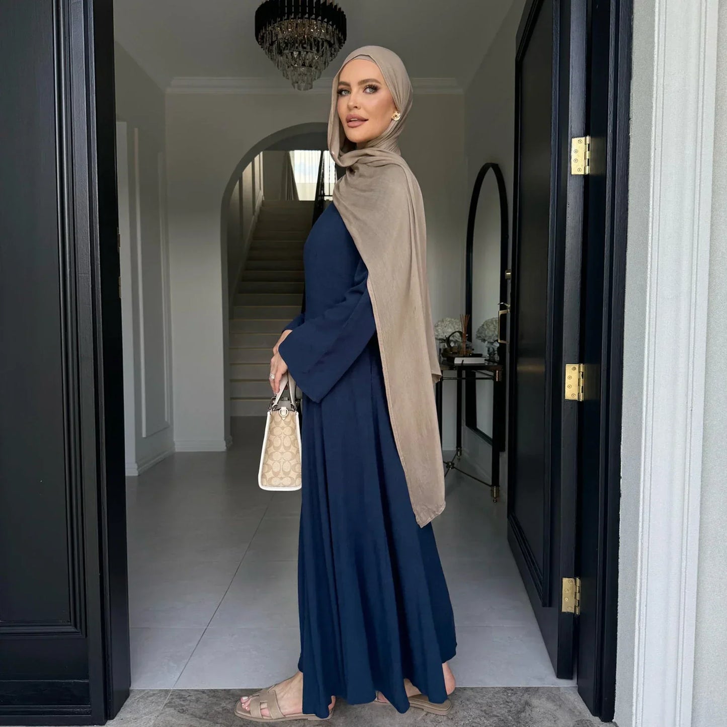 MH36 Tie-Back Linen Cotton Abaya – Slim Fit, Size-Up Comfort | Modest Eid Dress