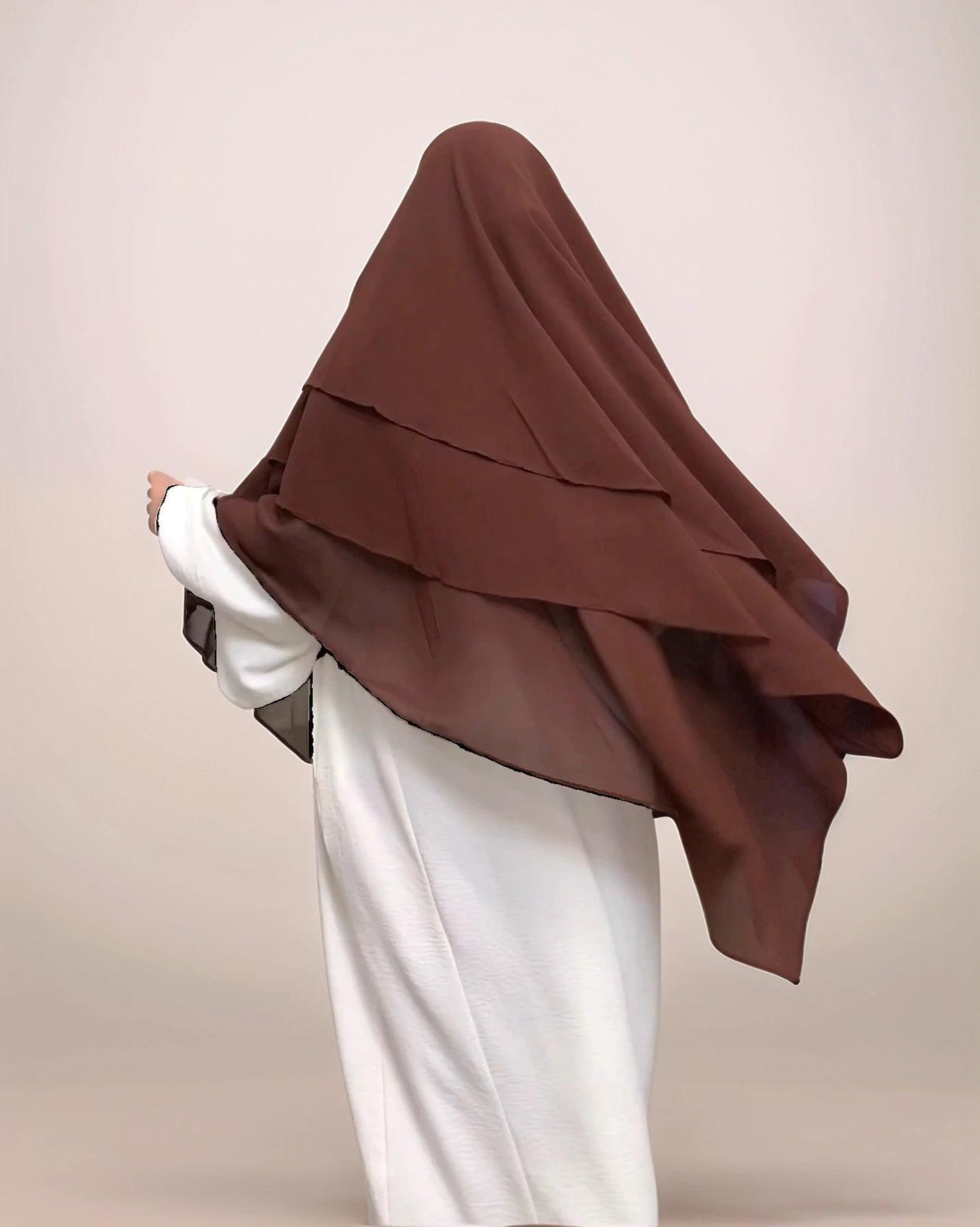 Triple Layer chiffon Khimar Hijab| Modest Wear for Prayer & Daily Use -MahaTheLabel - Mahathelabel