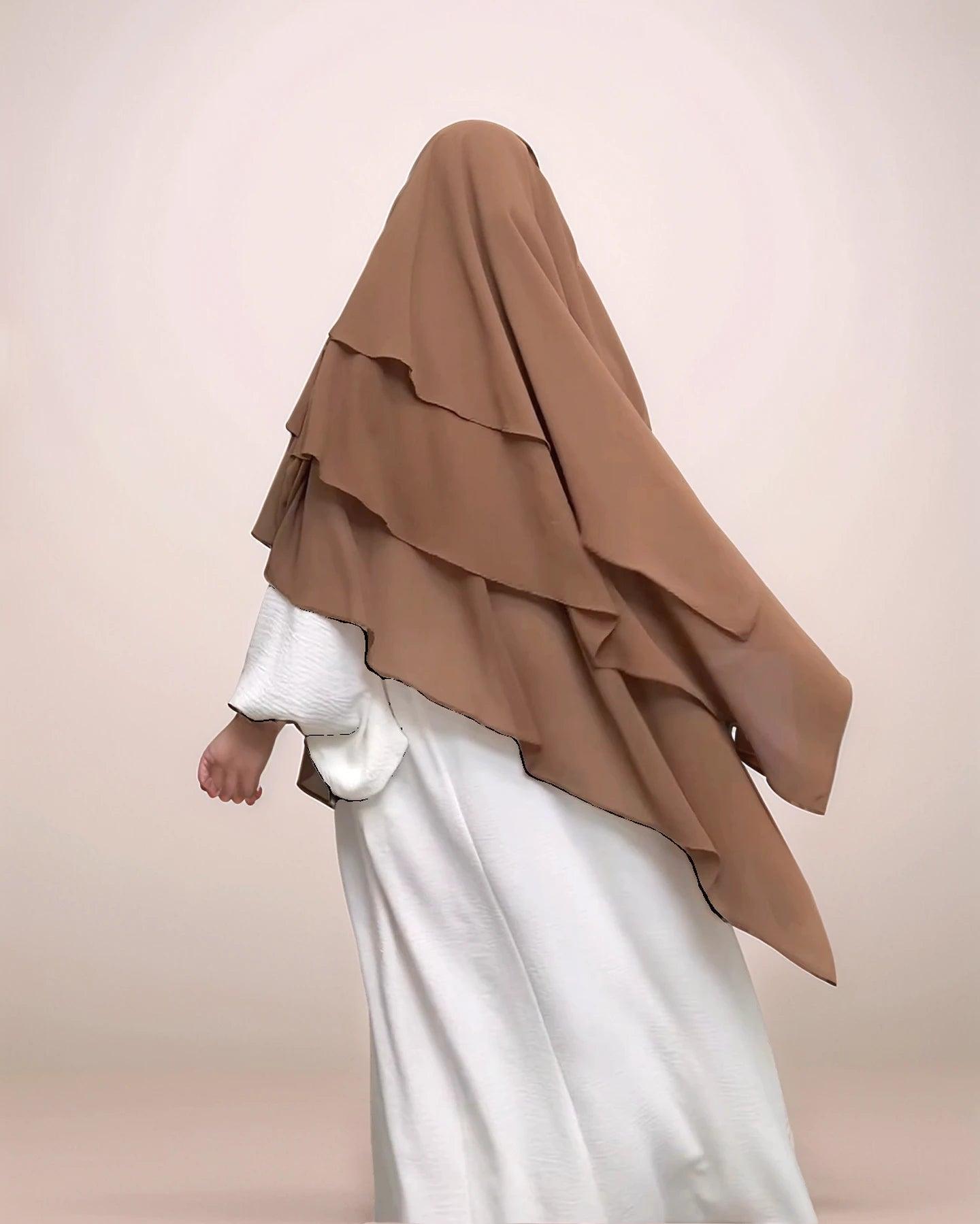 Triple Layer chiffon Khimar Hijab| Modest Wear for Prayer & Daily Use -MahaTheLabel - Mahathelabel