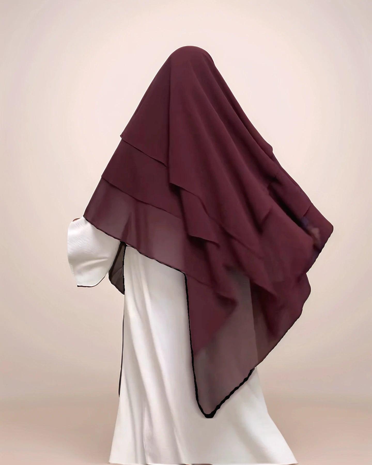 Triple Layer chiffon Khimar Hijab| Modest Wear for Prayer & Daily Use -MahaTheLabel - Mahathelabel