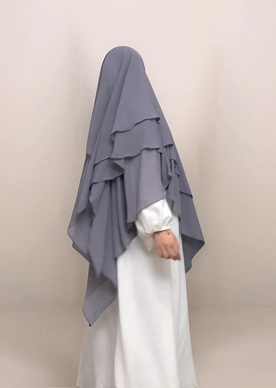 Triple Layer chiffon Khimar Hijab| Modest Wear for Prayer & Daily Use -MahaTheLabel - Mahathelabel