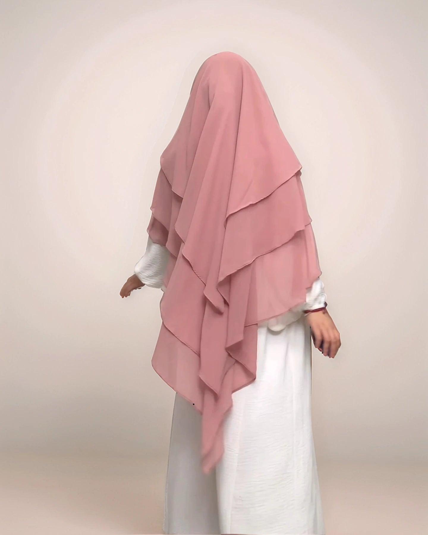 Triple Layer chiffon Khimar Hijab| Modest Wear for Prayer & Daily Use -MahaTheLabel - Mahathelabel
