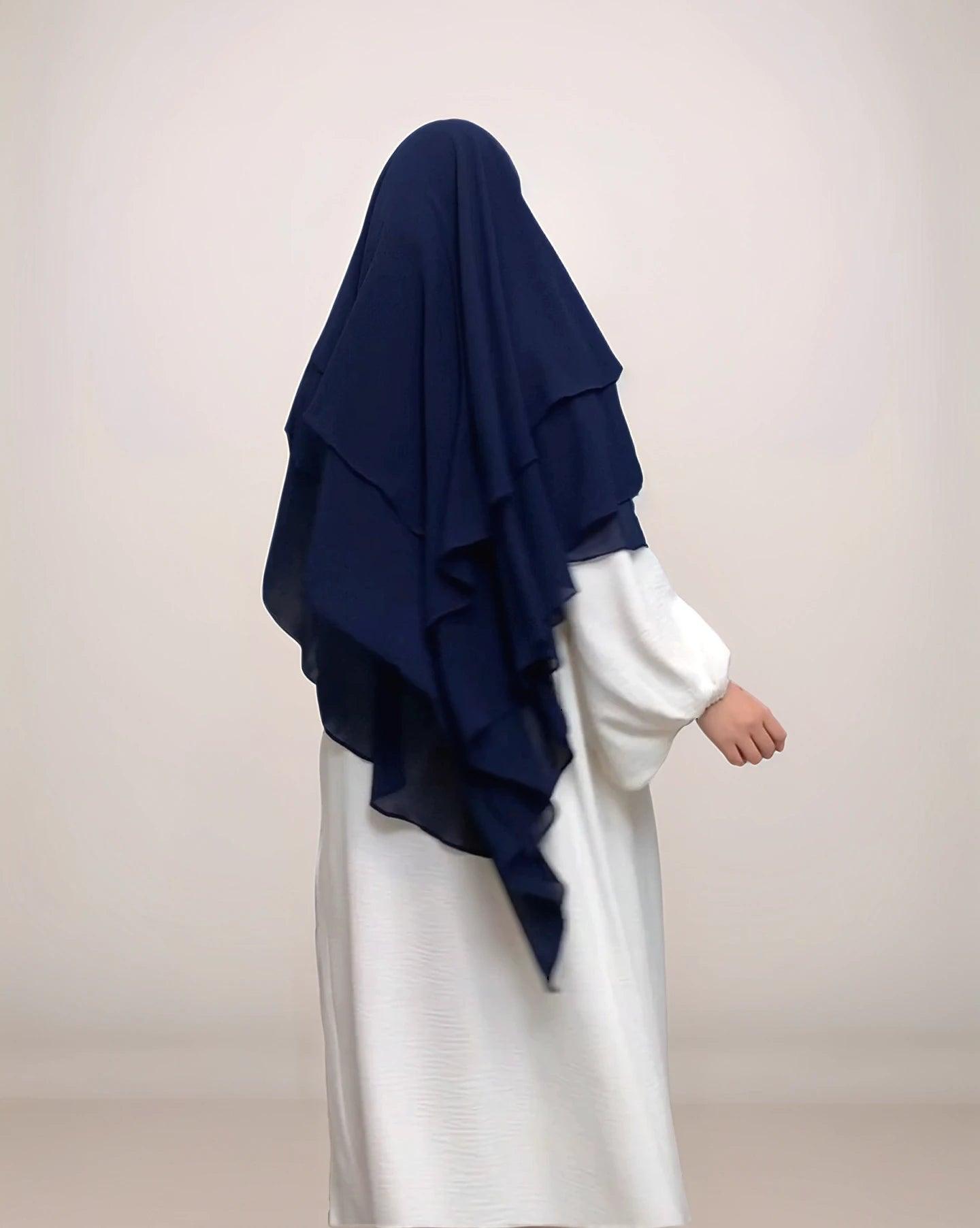 Triple Layer chiffon Khimar Hijab| Modest Wear for Prayer & Daily Use -MahaTheLabel - Mahathelabel