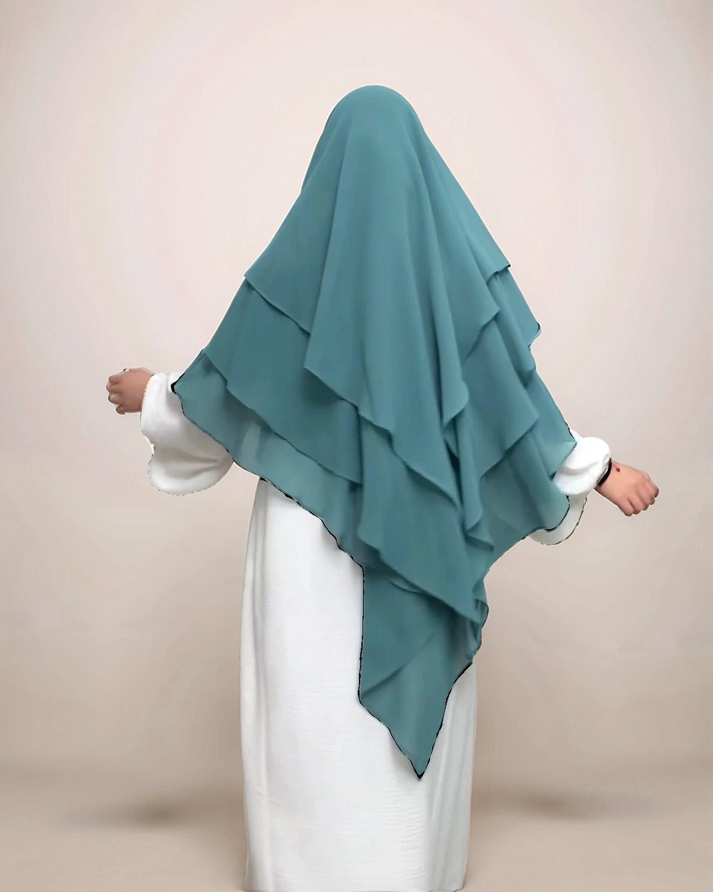 Triple Layer chiffon Khimar Hijab| Modest Wear for Prayer & Daily Use -MahaTheLabel - Mahathelabel
