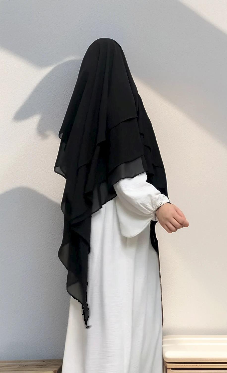 Triple Layer chiffon Khimar Hijab| Modest Wear for Prayer & Daily Use -MahaTheLabel - Mahathelabel