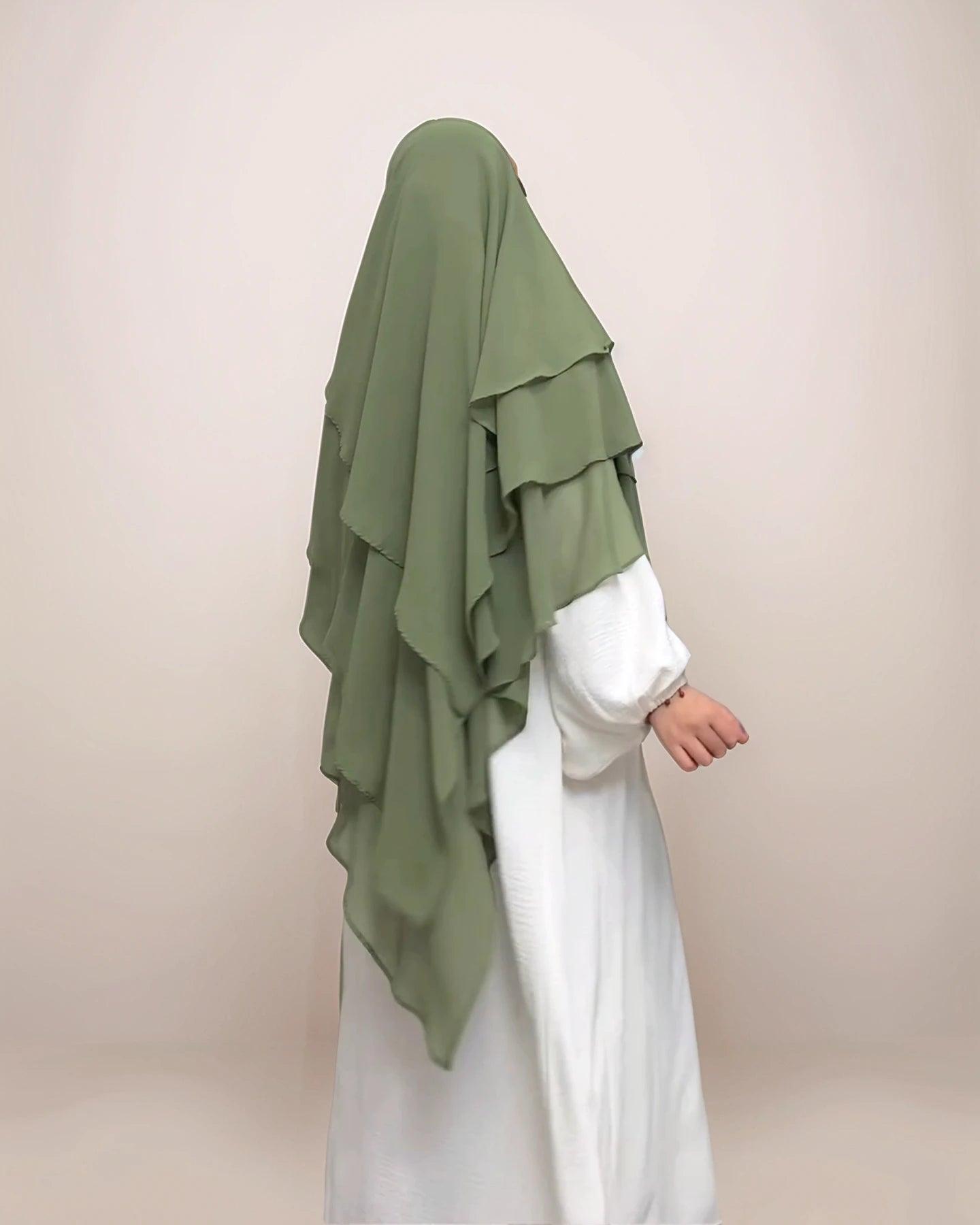 Triple Layer chiffon Khimar Hijab| Modest Wear for Prayer & Daily Use -MahaTheLabel - Mahathelabel