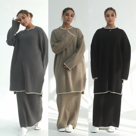 Thick Knit Winter 2-Piece Set | Warm Modest Fashion Skirt & Top | MH117