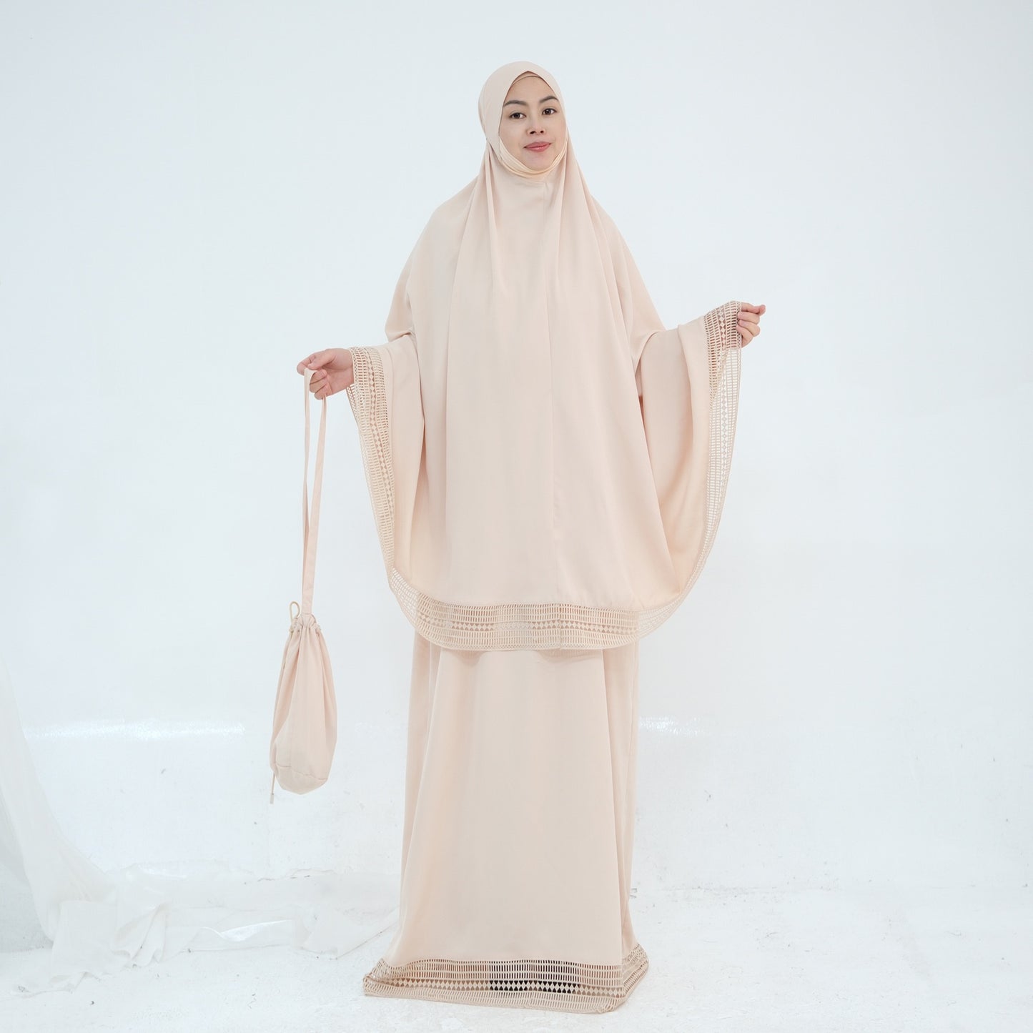 MH91 Khimar Prayer Set – 4-Piece Modest Outfit with Lace Trim & Drawstring Bag