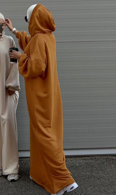 MH75 Muslim Women Hooded Sweatshirt Abaya Dress – Long Sleeve