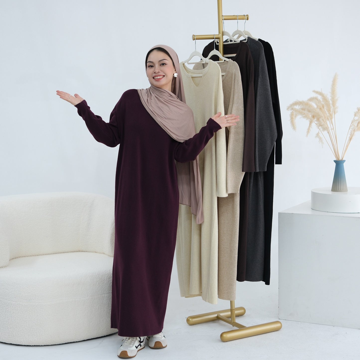 MH103 Autumn Winter Knit Maxi Dress for Muslim Women | Modest Long Sleeve Dress | No Hijab Included