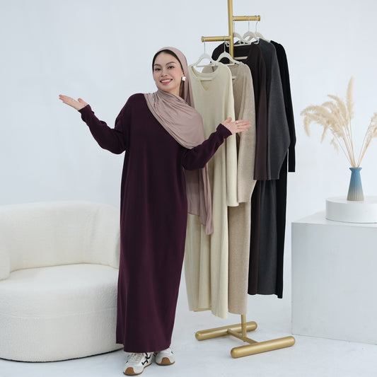 MH103 Autumn Winter Knit Maxi Dress for Muslim Women | Modest Long Sleeve Dress | No Hijab Included