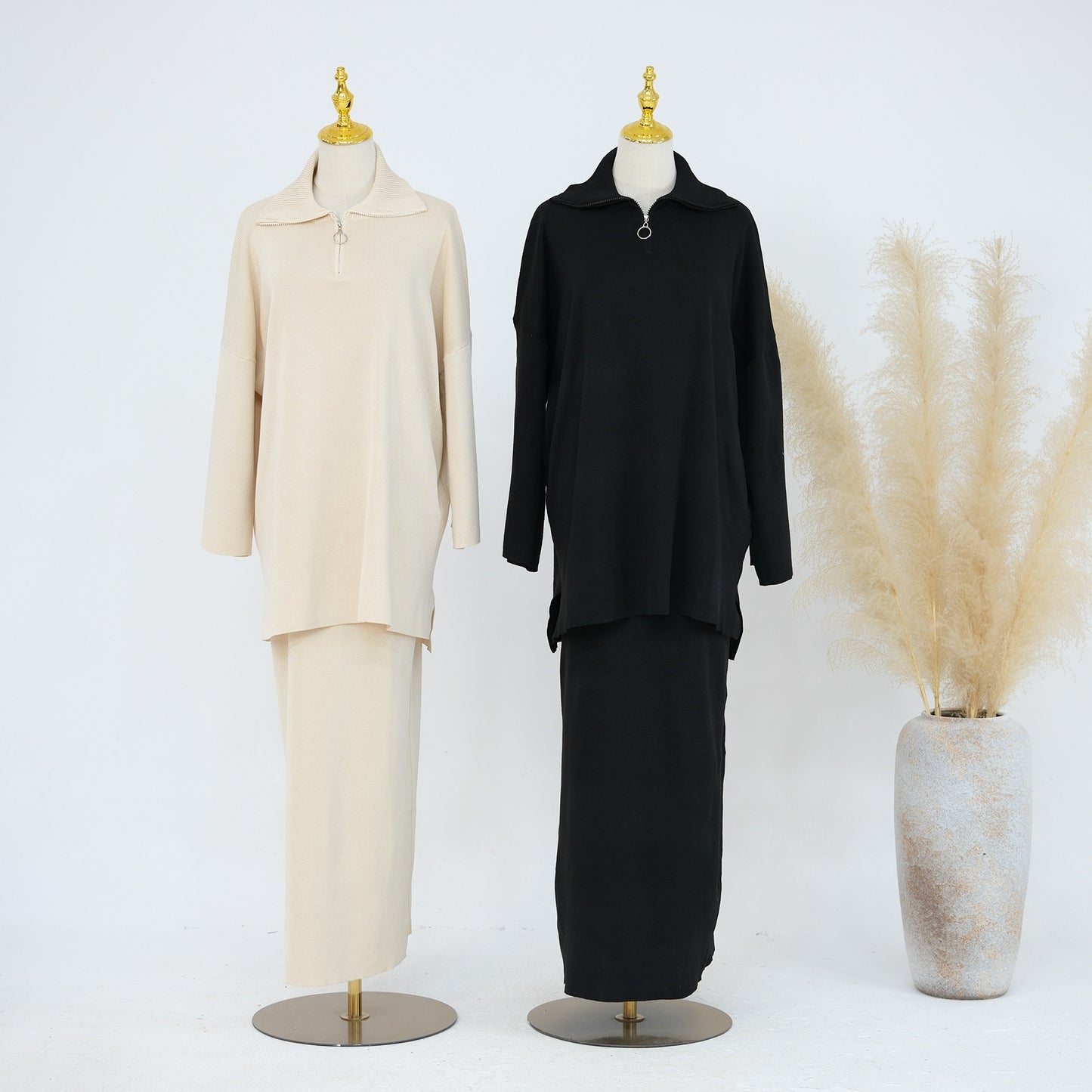 MH99 Thick Knit Two-Piece Set – Loose Sweater & Maxi Skirt for Winter