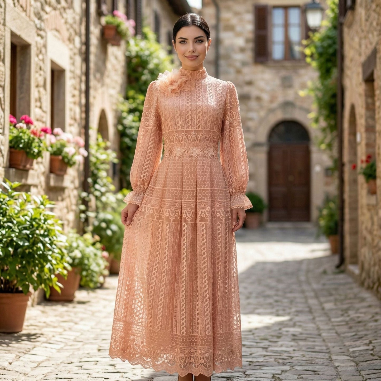 MH134 Elegant Embroidered Double Layer Abaya Dress – Luxury Modest Maxi Gown for Muslim Women