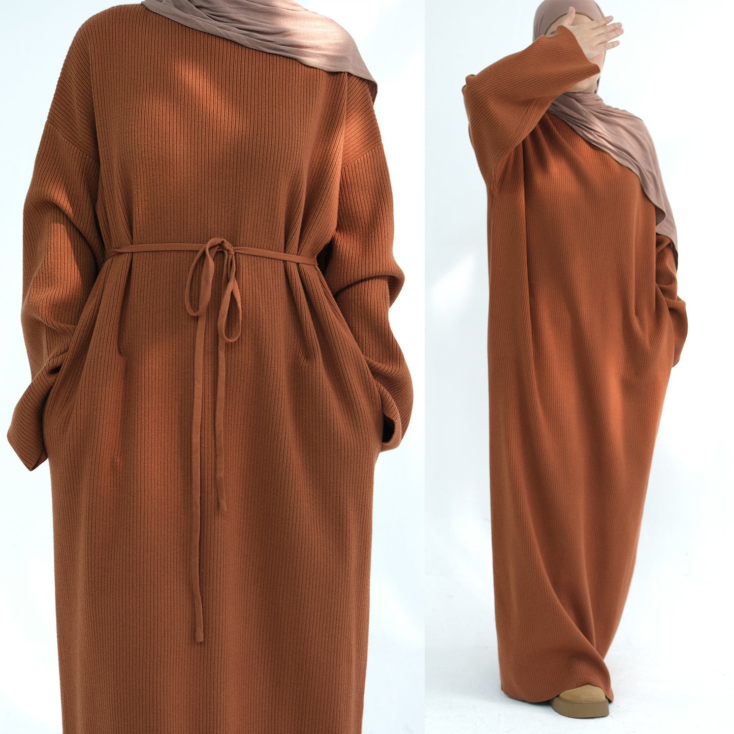 MH96 Winter Abaya for Women – Thick Knit, Loose Fit, Long Sleeve Modest Islamic Dress