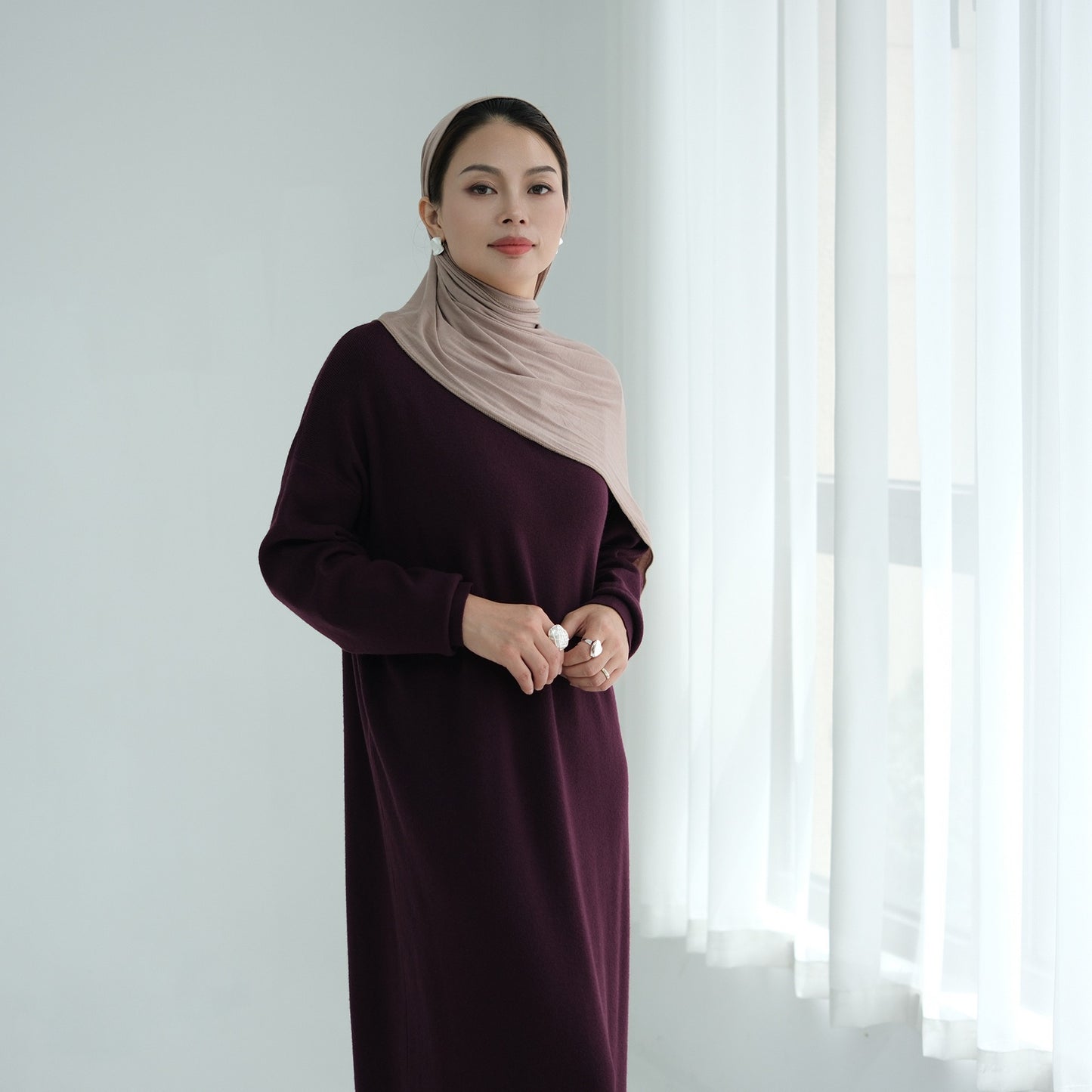 MH103 Autumn Winter Knit Maxi Dress for Muslim Women | Modest Long Sleeve Dress | No Hijab Included