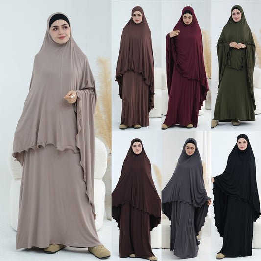 MH100 Modal Jersey Prayer Outfit Set – One-Piece Khimar & Long Dress