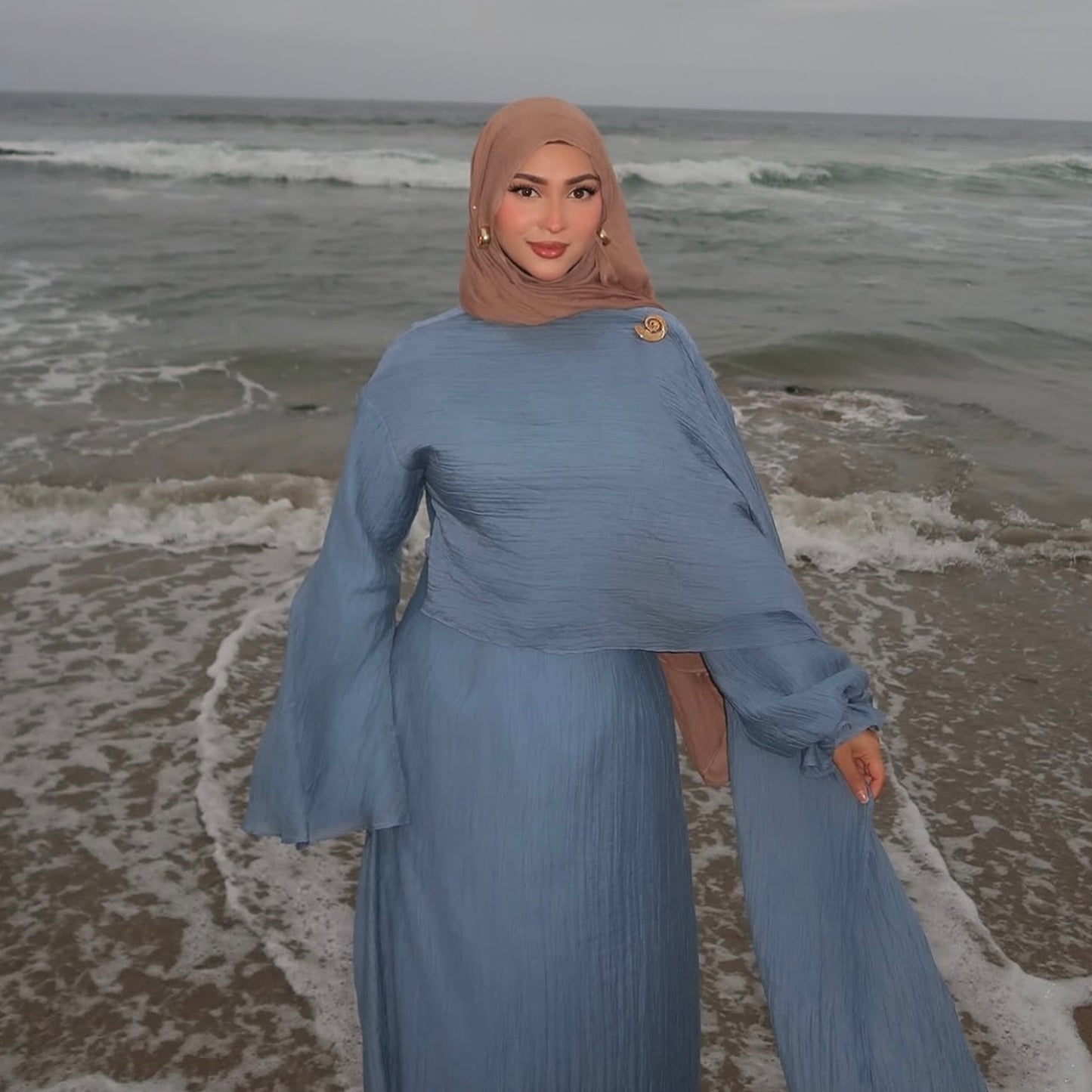 MH86 Double-Layer Abaya Dress – Solid Color, Tencel-Feel Stretch Knit Modest Maxi