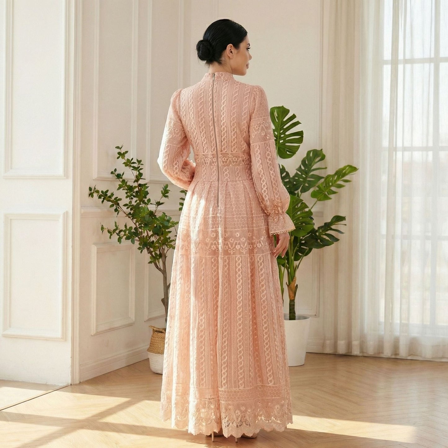 MH134 Elegant Embroidered Double Layer Abaya Dress – Luxury Modest Maxi Gown for Muslim Women