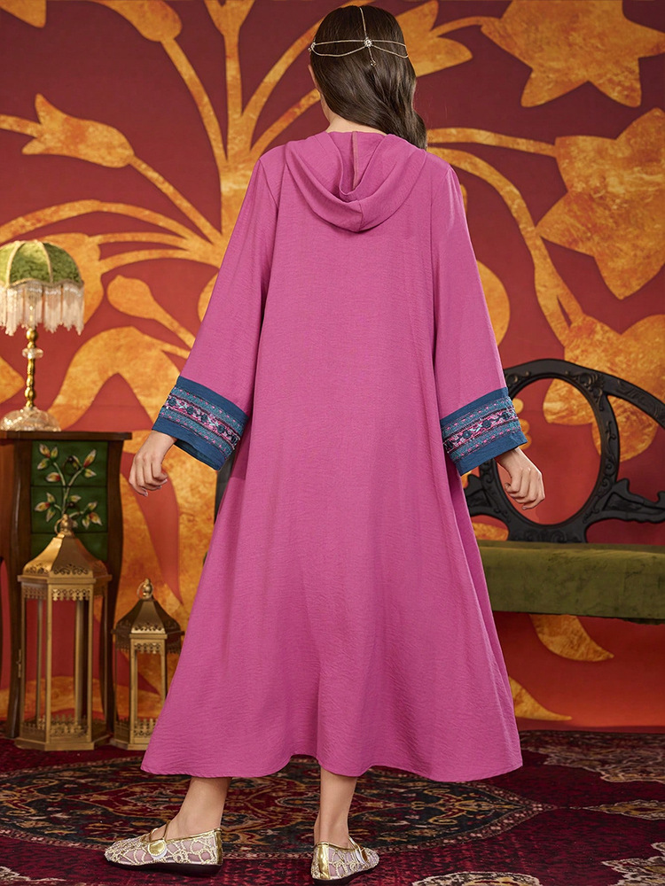 MH137 Girls Hooded Embroidery Maxi Dress – Tassel Trim Modest Eid Dress for Girls Ages 8–12