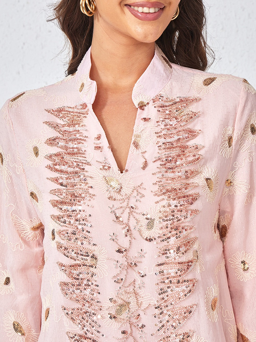 MH133 Luxury Embroidered Sequin Abaya Dress – Elegant Pink Modest Kaftan for Eid & Special Occasions