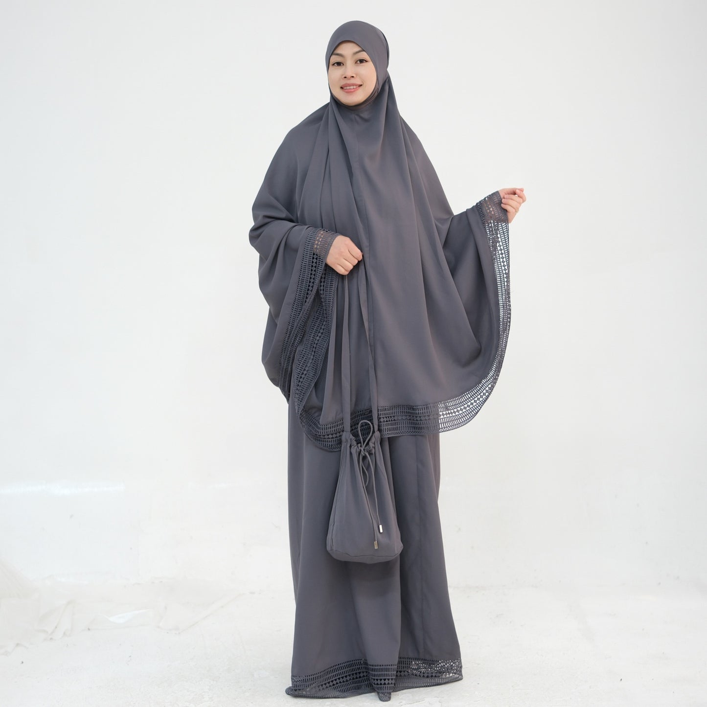 MH91 Khimar Prayer Set – 4-Piece Modest Outfit with Lace Trim & Drawstring Bag