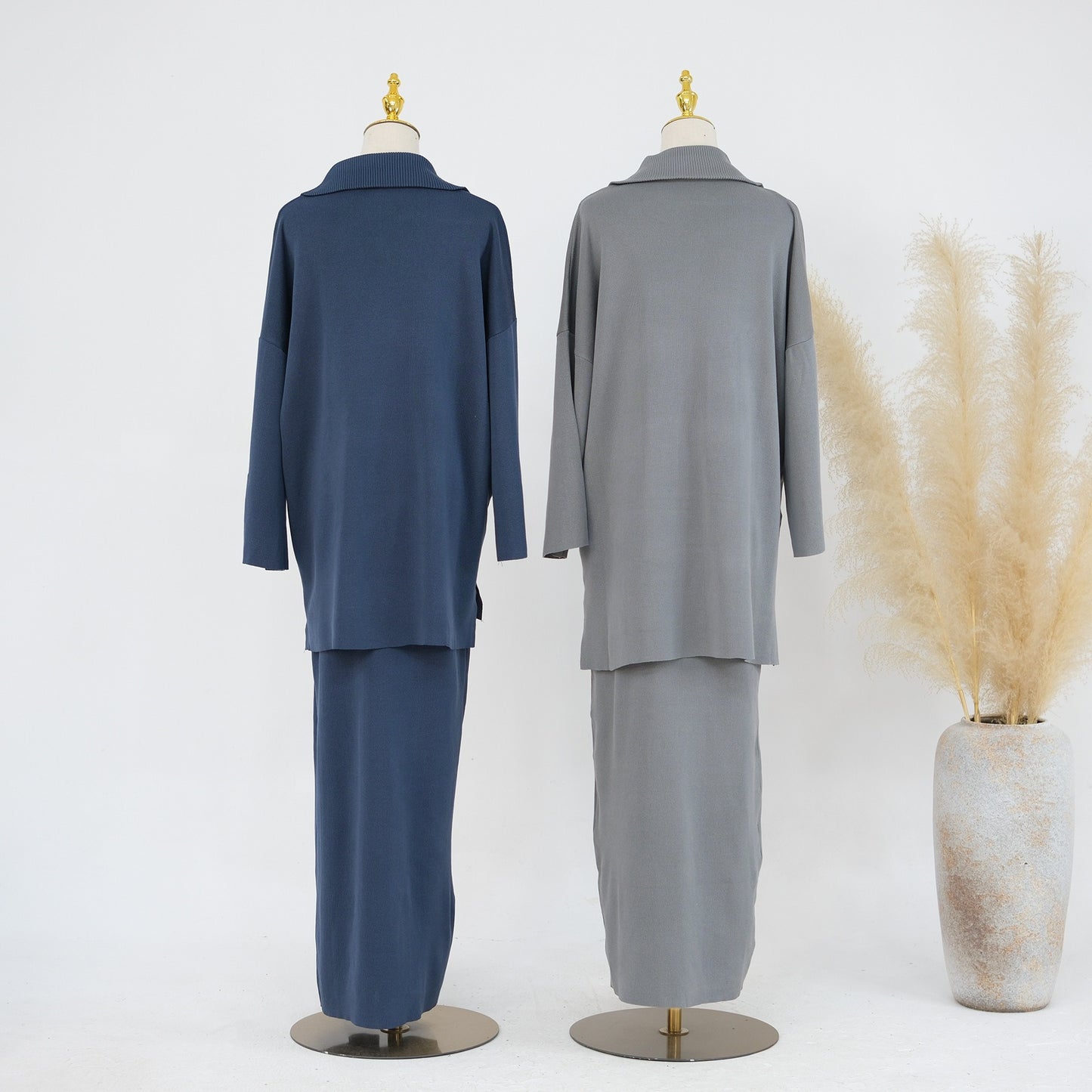 MH99 Thick Knit Two-Piece Set – Loose Sweater & Maxi Skirt for Winter