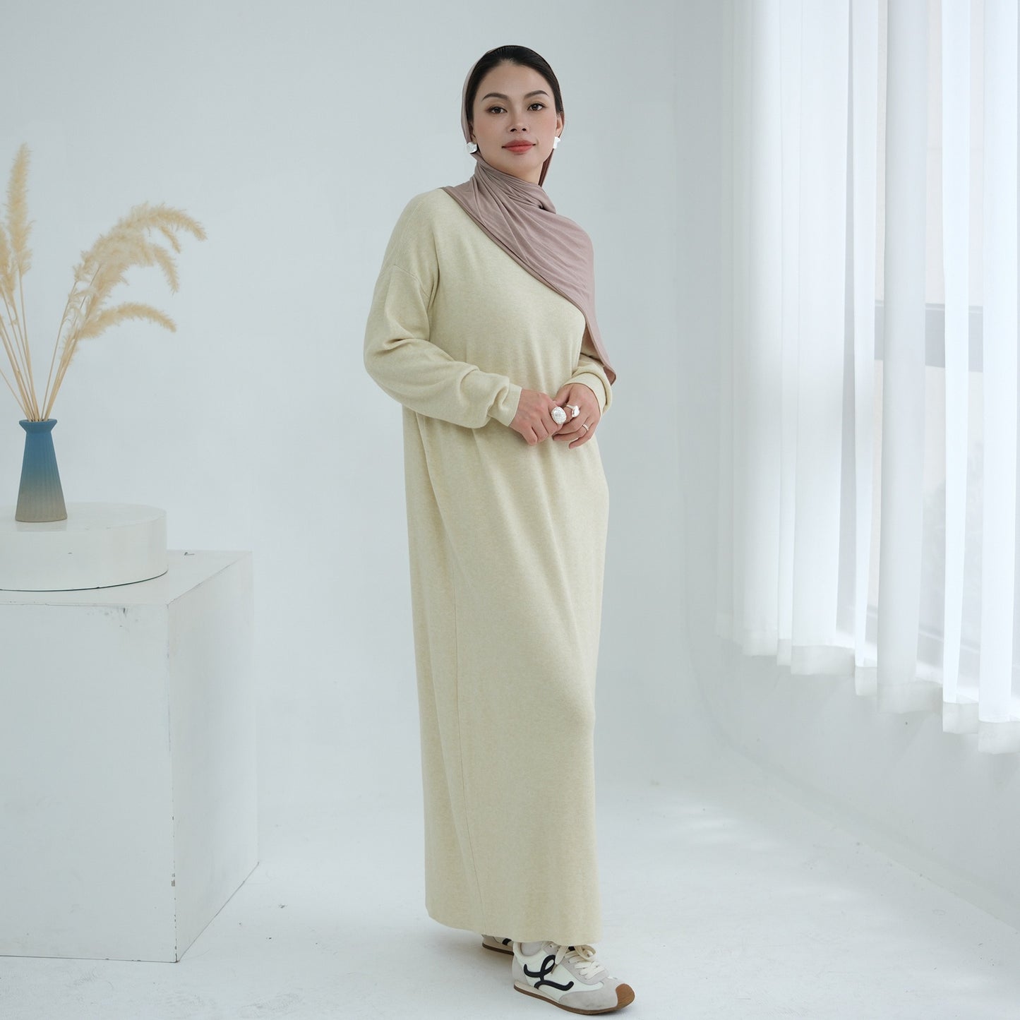 MH103 Autumn Winter Knit Maxi Dress for Muslim Women | Modest Long Sleeve Dress | No Hijab Included
