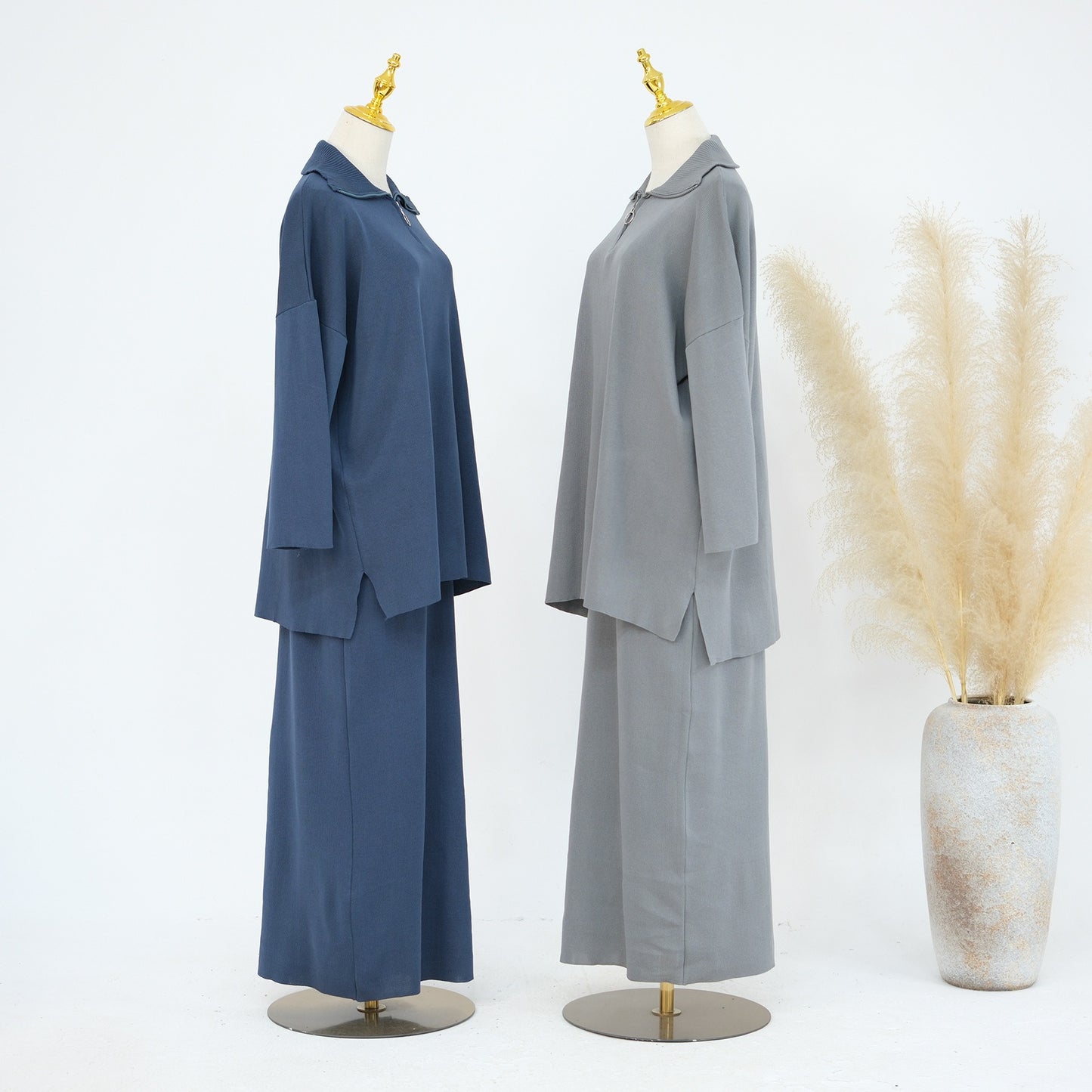 MH99 Thick Knit Two-Piece Set – Loose Sweater & Maxi Skirt for Winter