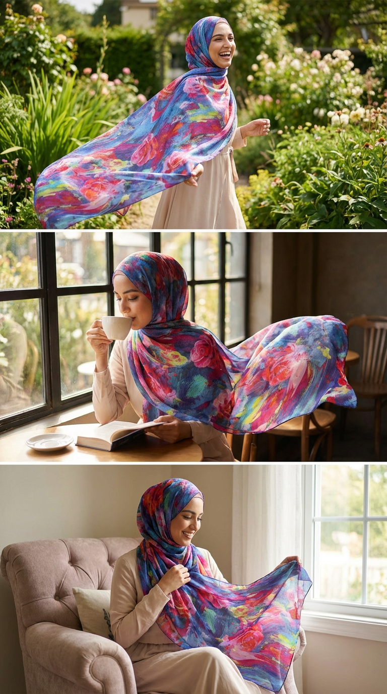 Deep Blue Rose Mulberry Silk Scarf - Luxury Print Shawl | Premium Gift