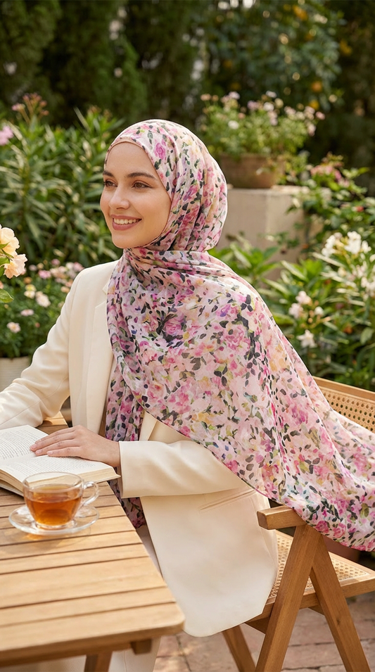 Pink Lavender Floral Mulberry Silk Scarf - Luxury Print Shawl | Premium Gift