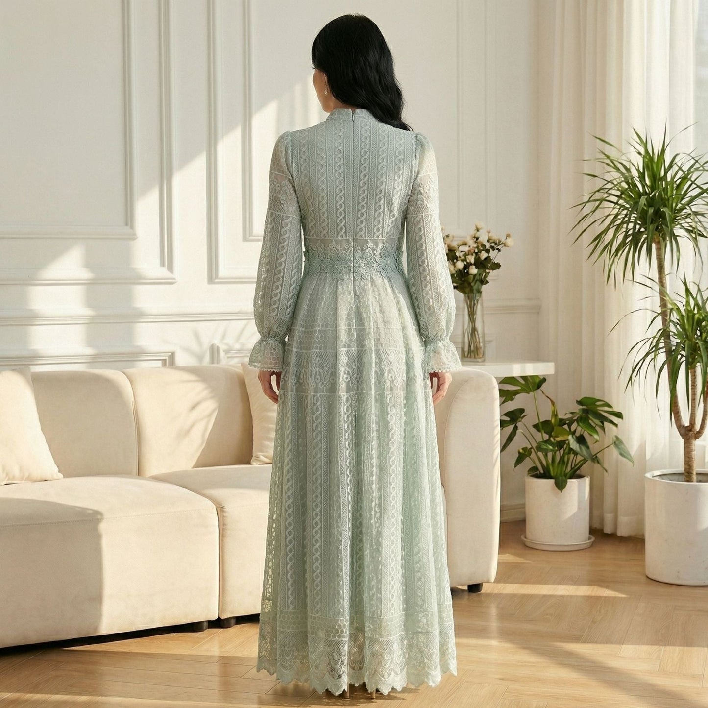 MH134 Elegant Embroidered Double Layer Abaya Dress – Luxury Modest Maxi Gown for Muslim Women