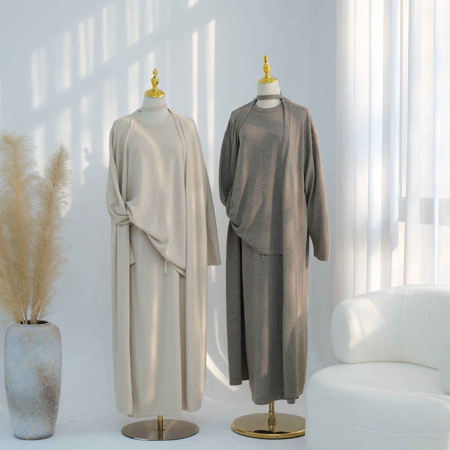 Knitted 3-Piece Set Skirt Top Cardigan | Modest Fashion Outfit | MH116