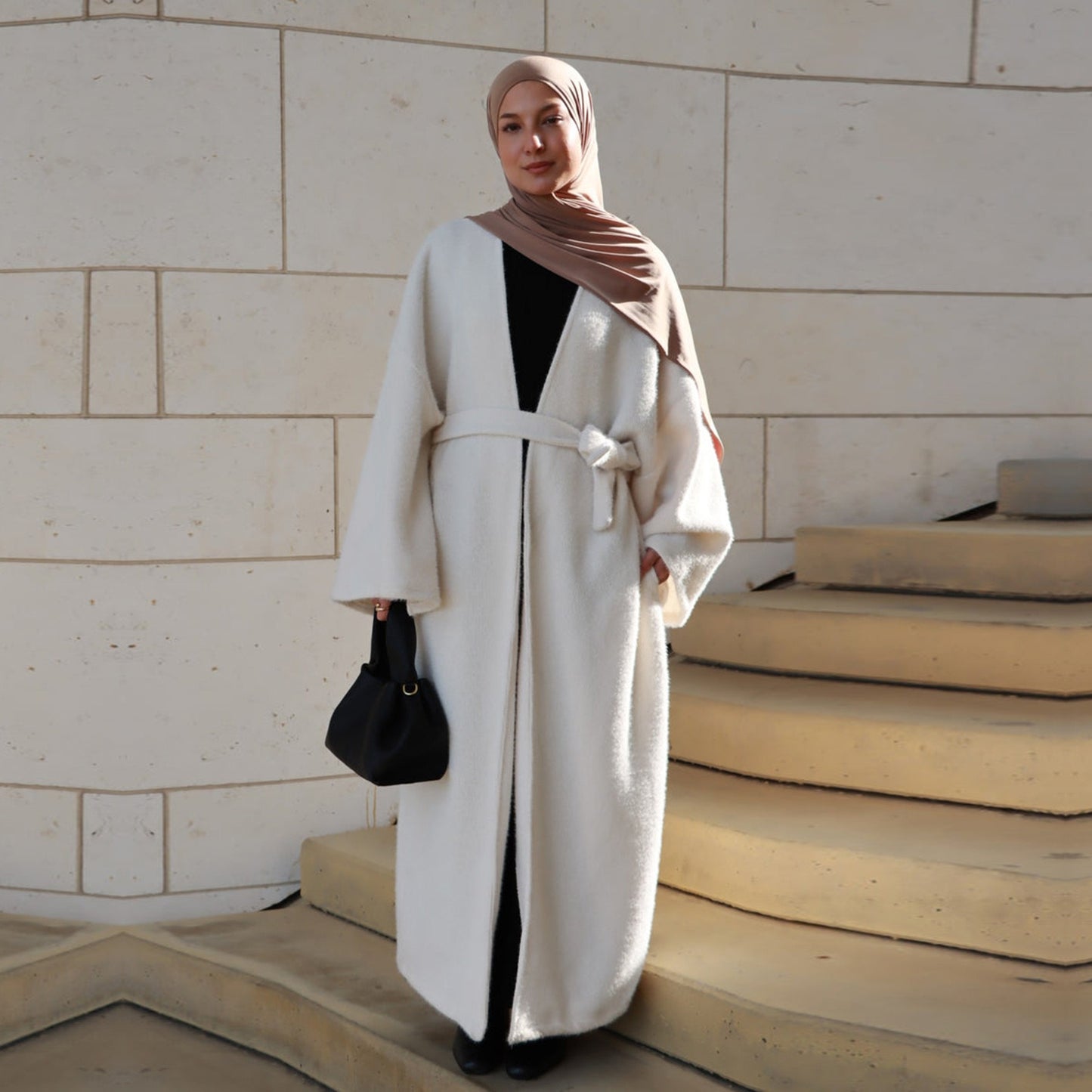 MH97 Velvet Open Abaya Cardigan with Belt – Long Sleeve Modest Outerwear