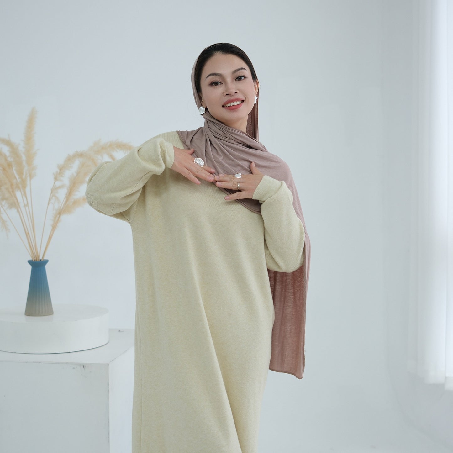 MH103 Autumn Winter Knit Maxi Dress for Muslim Women | Modest Long Sleeve Dress | No Hijab Included